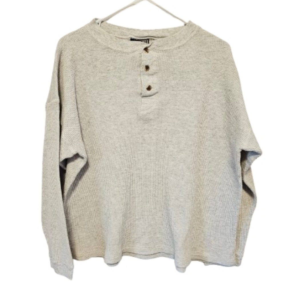 Industrial Rags Vintage 90's Gray Waffle Knit Henley Sweater Size XL